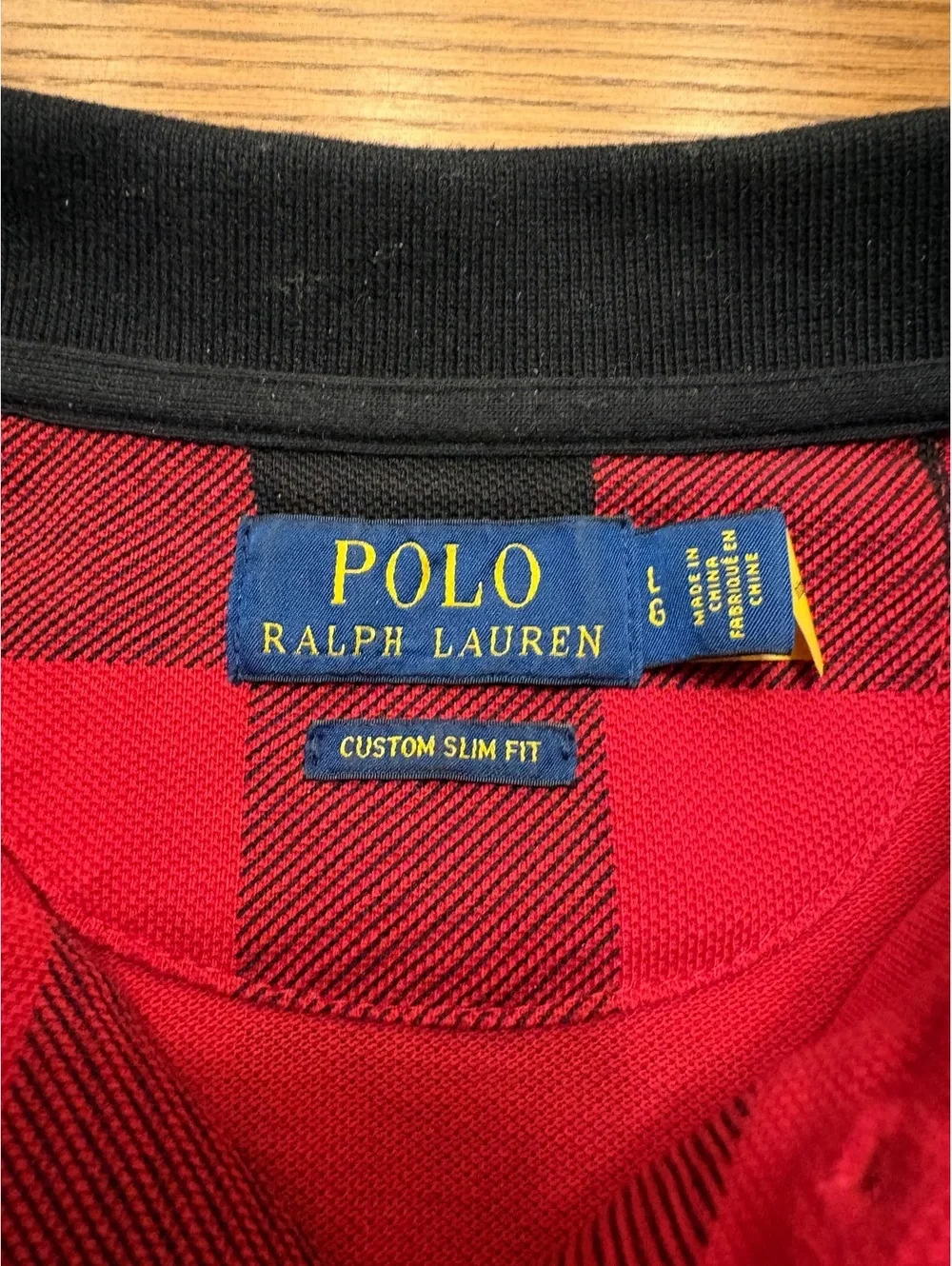 Polo Ralph Lauren Men's Large Custom Slim Fit Buffalo Plaid Polo - Red/Black